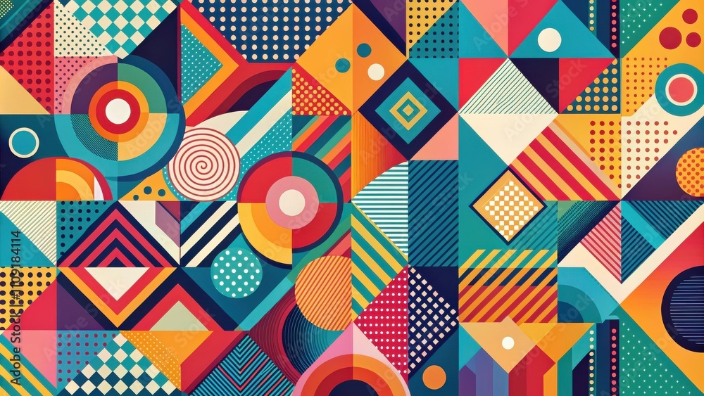 Obraz premium Abstract geometric pattern with colorful shapes and patterns in a vibrant and dynamic composition