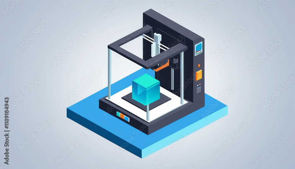 Vector graphic of isometric 3d printing machine for web visuals Vector graphic of isometric 3d printing machine for web visuals