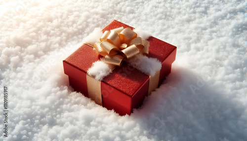 Elegant Red Gift Box in Snow