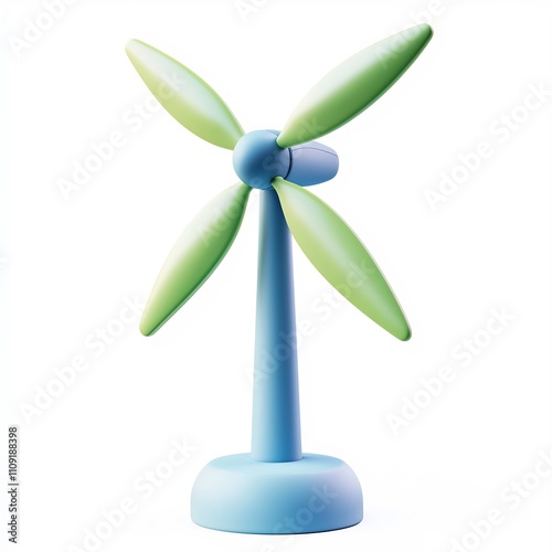 Vibrant 3D Wind Turbine Icon with Glossy Cartoon-Style Design on Isolated Background