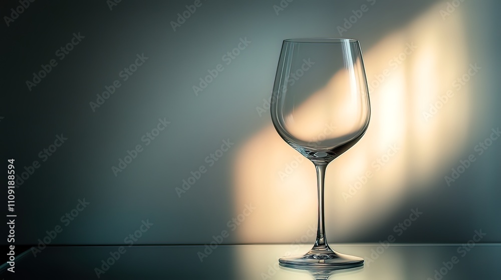 Empty wine glass on glass table illuminated by sunlight. Empty wine glass on glass table illuminated by sunlight.