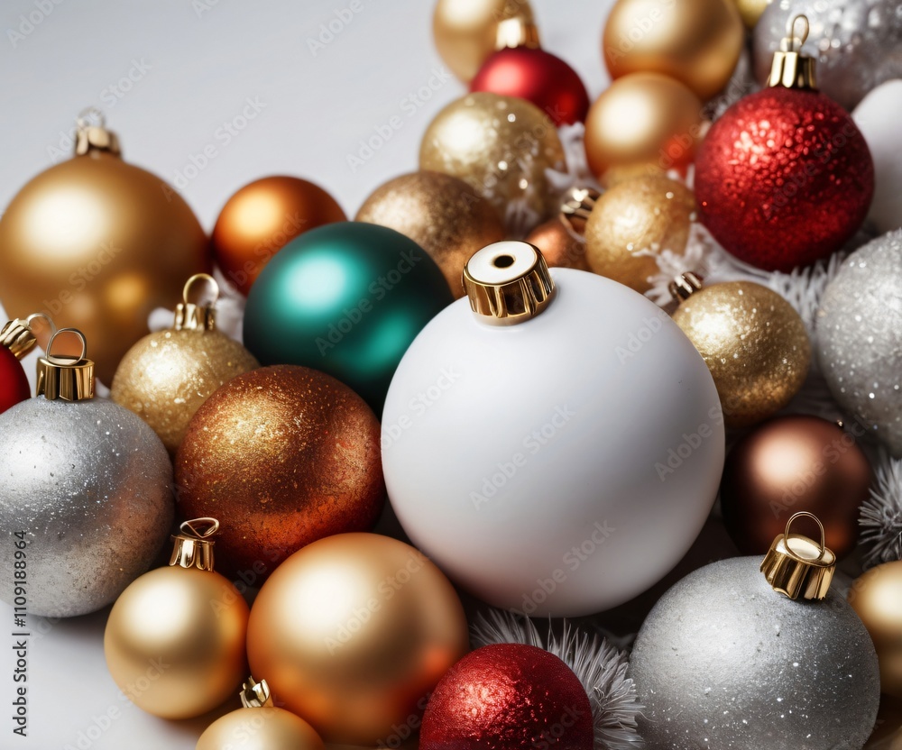 Christmas white background with christmas balls and decoration. Space for text , copy space Christmas white background with christmas balls and decoration. Space for text , copy space