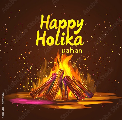 Happy holika dahan  Happy Holi festival background with bonfire photo