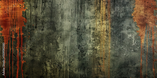 Grunge: Dark, gritty colors like charcoal gray, rusty red, and dark olive green create a grunge theme. This scheme is often used in grunge music album covers photo