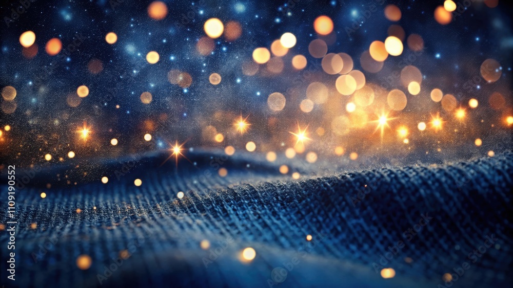 Fototapeta premium A captivating abstract image showcasing a textured blue surface adorned with sparkling golden lights, evoking a sense of warmth and celebration.