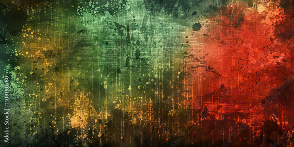 Obraz premium Grunge: Dark, gritty colors like charcoal gray, rusty red, and dark olive green create a grunge theme. This scheme is often used in grunge music album covers