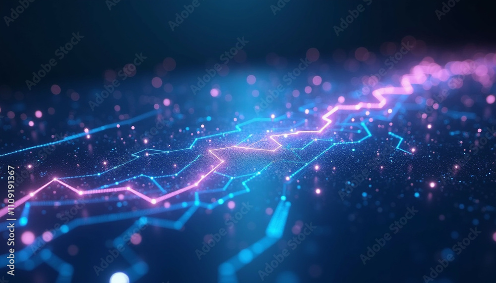 Digital network illustration with glowing lines and particles representing data flow. Digital network illustration with glowing lines and particles representing data flow.