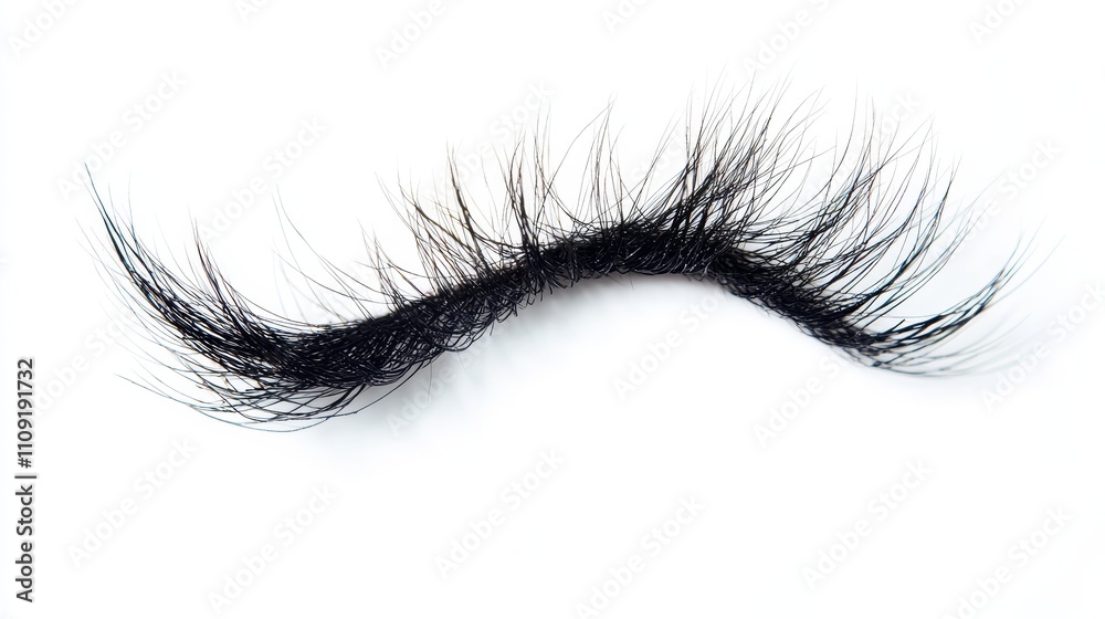 Fototapeta premium Dramatic False Eyelashes on White Background - Luxurious, voluminous, fluffy, dark, and long false eyelashes perfect for enhancing your eye makeup. Beauty, glamour, style.