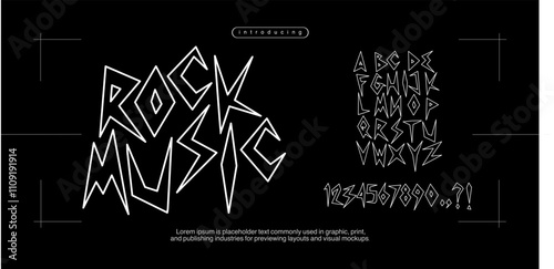 Font th Rock Music is Rock Music Party grunge type font alphabet with signs and symbols vector template. Street Art grunge type font. Punk and Rock n Roll style elements collection for tee print tshir