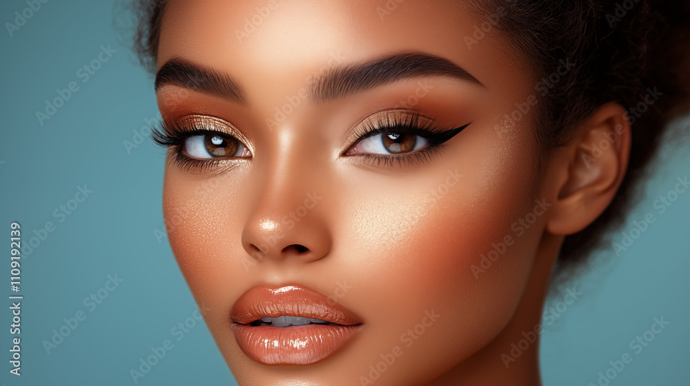 Close-Up Portrait of a Woman with Perfect Makeup and Smooth Skin Close-Up Portrait of a Woman with Perfect Makeup and Smooth Skin