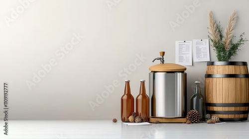 [Homebrew recipes brewing beer] Cozy Minimalist Kitchen Scene with Wooden Shelf and Neutral Color Scheme photo