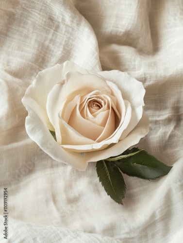 Elegant Beige Rose on Textured Fabric - Delicate beige rose, soft fabric, gentle texture, serene beauty, floral elegance. photo
