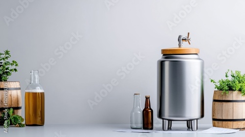 Wallpaper Mural [Homebrew recipes brewing beer] Modern Homebrewing Station with Stainless Steel Keg & Herbal Infusions in Eco-Friendly Kitchen Torontodigital.ca