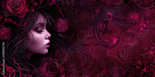 Gothic Romance: Deep, romantic colors like burgundy, deep purple, and dark red create a gothic romance theme photo