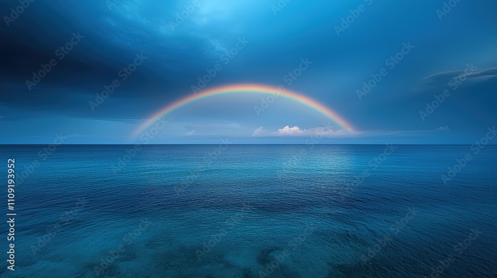 Beautiful ocean view with a vibrant rainbow Beautiful ocean view with a vibrant rainbow