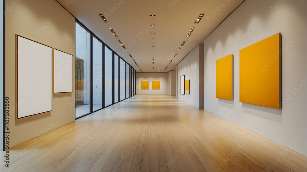 Obraz premium Modern art gallery with blank canvases and minimalist decor