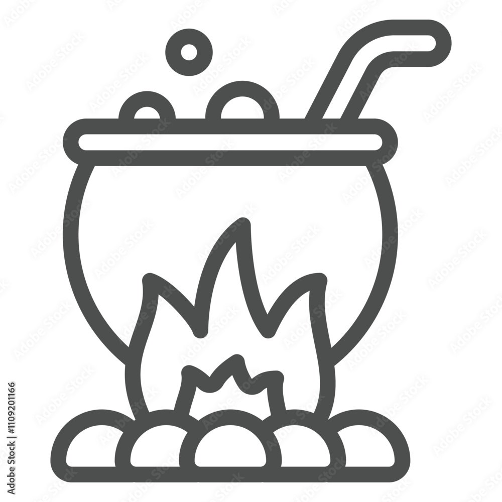 Poison pot line icon, halloween concept. Vector graphics. Cauldron with potion on fire sign on white background, outline style icon for mobile or web design. Poison pot line icon, halloween concept. Vector graphics. Cauldron with potion on fire sign on white background, outline style icon for mobile or web design.
