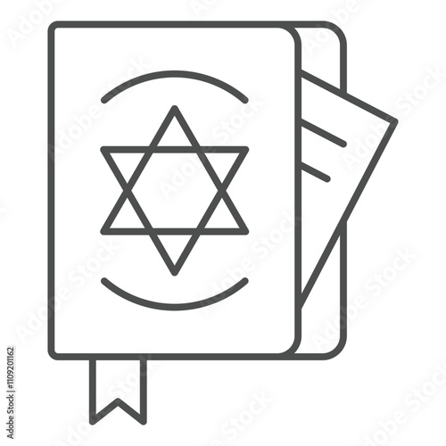 Book with spells thin line icon, halloween concept. Vector graphics. Spell book sign on white background, outline style icon for mobile or web design.