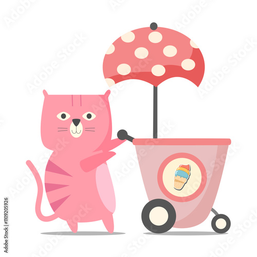 Car pink selling ice cream cartoon so cute. On white background. Vector illustration. 