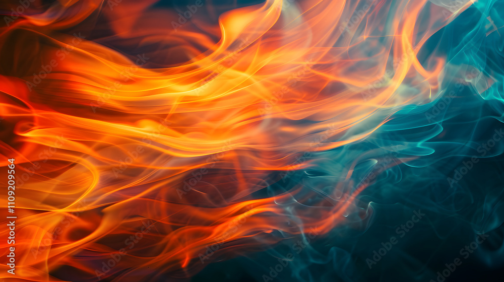 The image is a colorful depiction of fire, with orange and blue flames swirling together The image is a colorful depiction of fire, with orange and blue flames swirling together