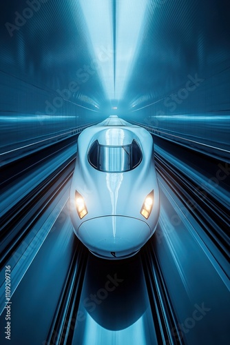 High-Speed Train in Futuristic Tunnel