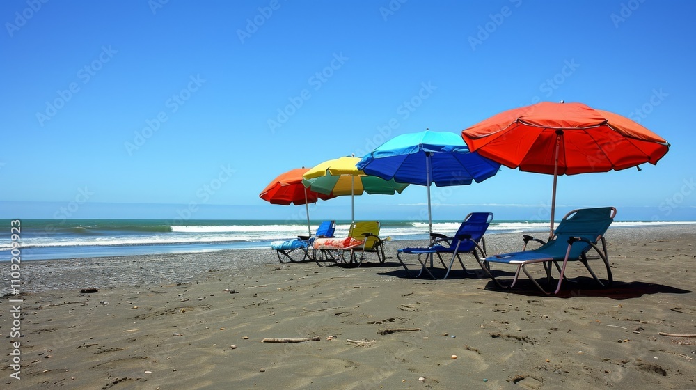 Beach with Colorful Umbrellas: A lively scene of a busy beach with colorful beach umbrellas spread out, capturing the fun and relaxation of a summer day. Beach with Colorful Umbrellas: A lively scene of a busy beach with colorful beach umbrellas spread out, capturing the fun and relaxation of a summer day.