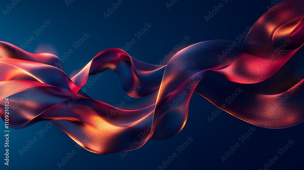 Fototapeta premium A mesmerizing abstract composition of crimson and rose gold smoke, curling and intertwining like ribbons on a midnight blue, glowing as if lit from within.