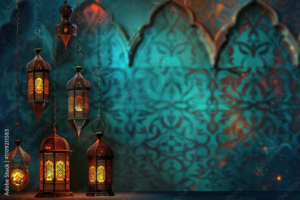 Obraz premium Elegant Islamic Lanterns with Decorative Background