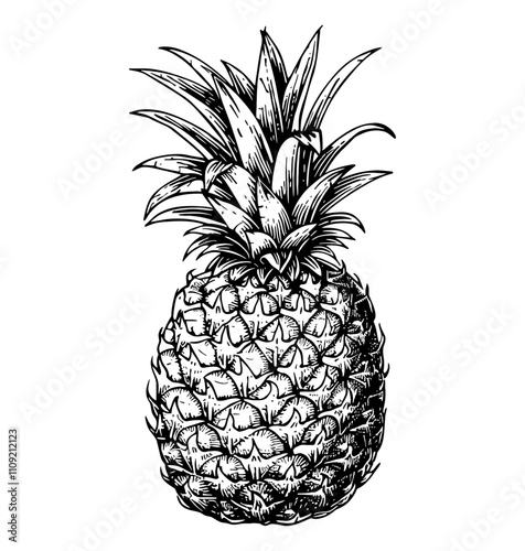 pineapple engraving black and white outline