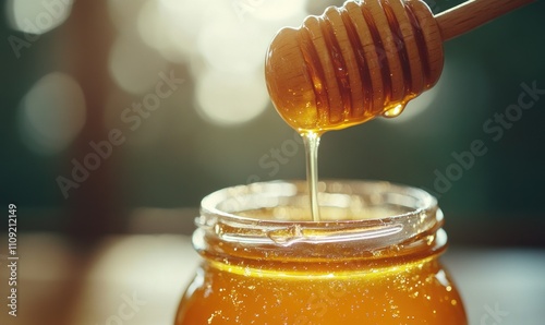 Dripping Honey in a Glass Jar with Warm Glow