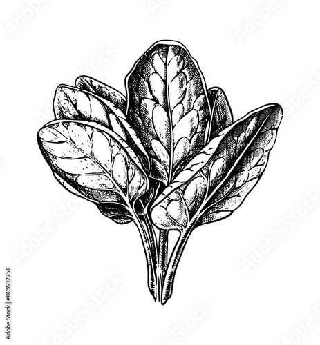 spinach engraving black and white outline
