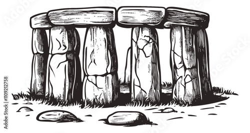 stone henge engraving black and white outline