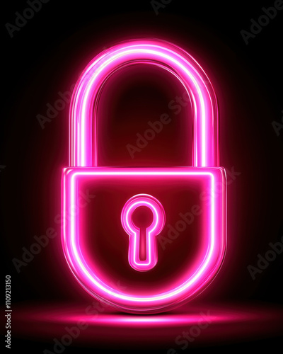 Confidentiality concept, A vibrant pink neon padlock symbolizing security, safety, and modern digital protection. Perfect for tech and security themes.