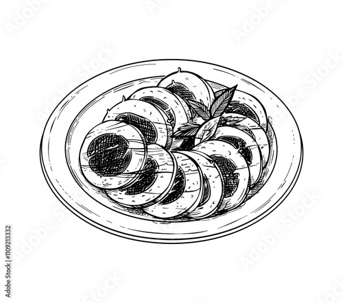 caprese engraving black and white outline