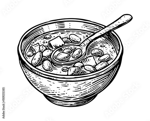 chili corn carne engraving black and white outline