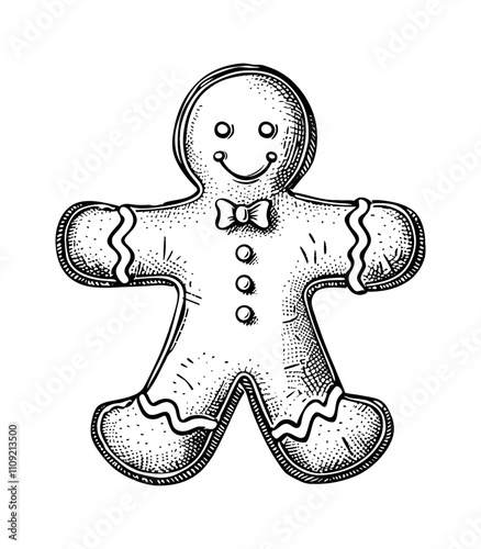 gingerbread engraving black and white outline