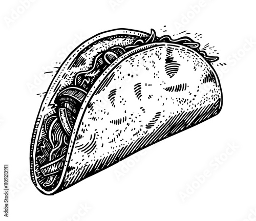 taco engraving black and white outline