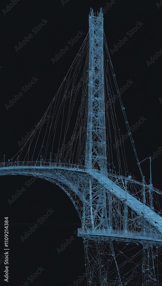 Fototapeta premium Wireframe blueprint of a modern suspension bridge.
