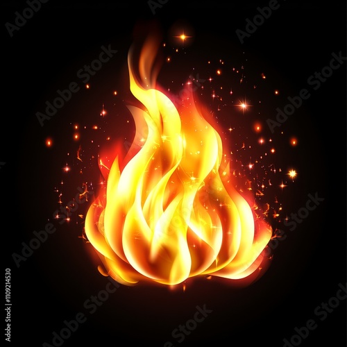 Intense Blazing Fiery Flames Isolated on Black Background photo