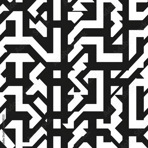 Interlocking Monochrome Geometric Pattern with Intersecting Shapes and Lines photo