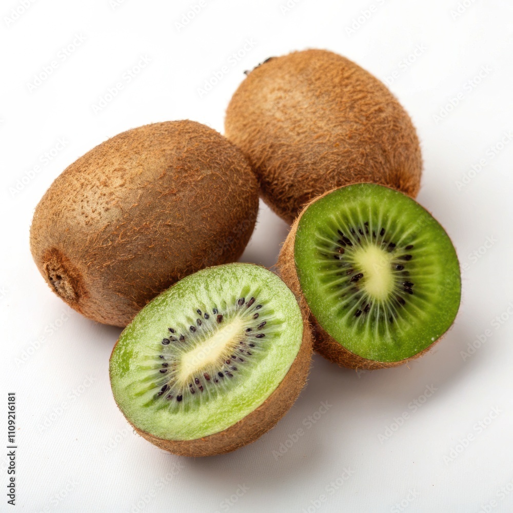 Obraz premium Fresh kiwi fruit slices clean kitchen countertop food photography bright environment close-up view healthy concept for seo impact