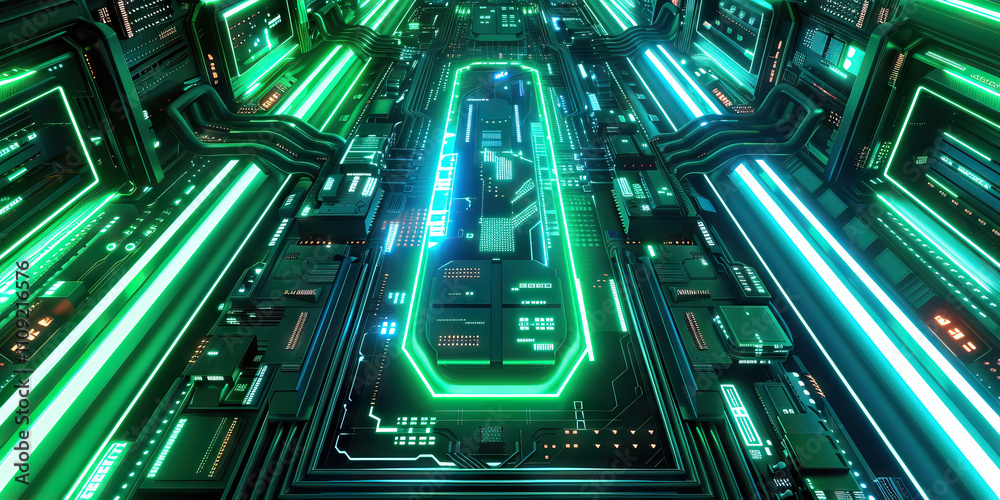 Fototapeta premium Digital and Cyberpunk: Neon green, electric blue, and digital white create a digital and cyberpunk-inspired theme