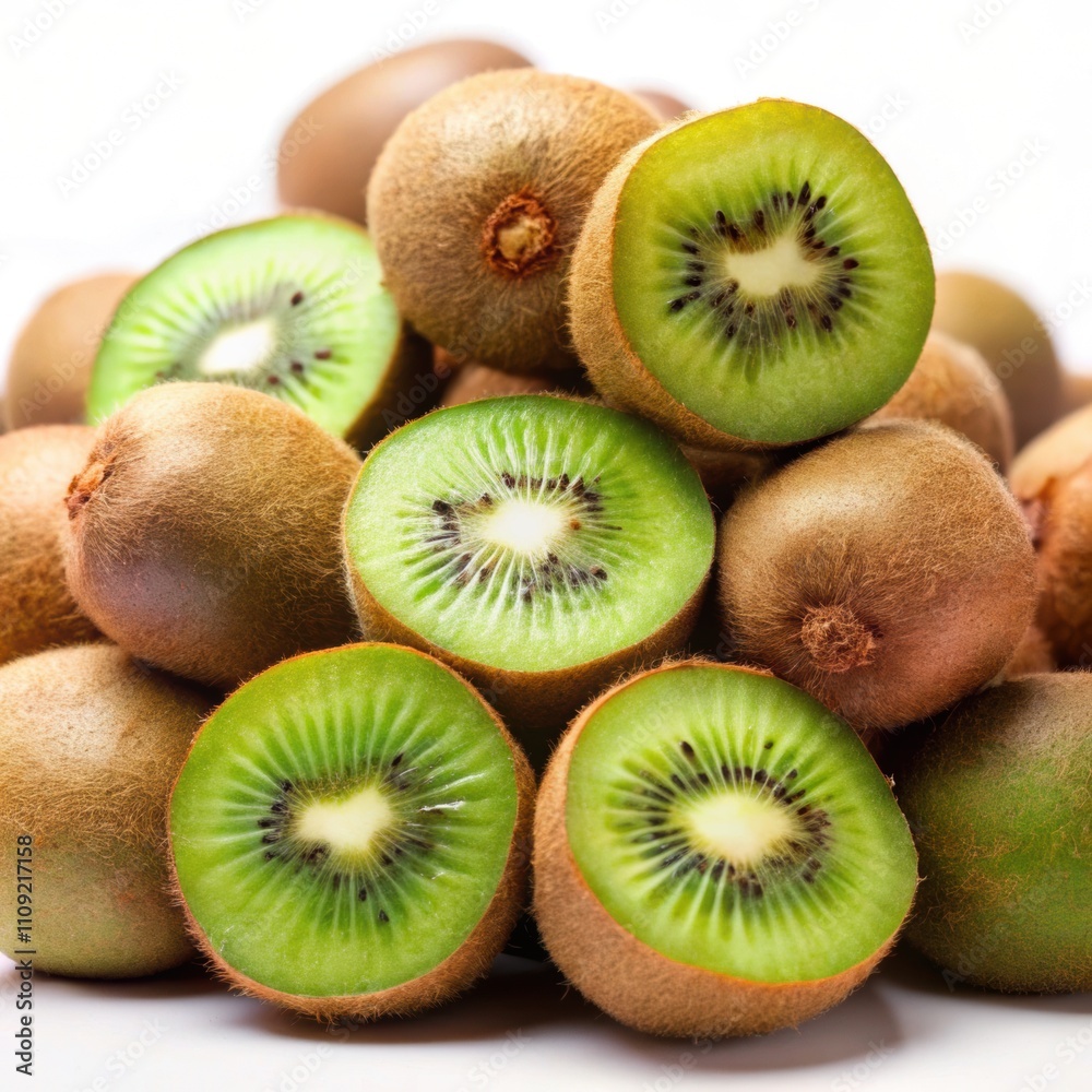 Fototapeta premium Fresh kiwi fruits displayed nature's bounty food photography bright studio close-up view healthy eating concept