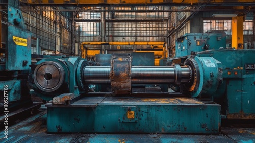 Industrial machinery in a factory setting showcases advanced engineering. The intricate detail reveals the power of design and technology in manufacturing. Generative AI