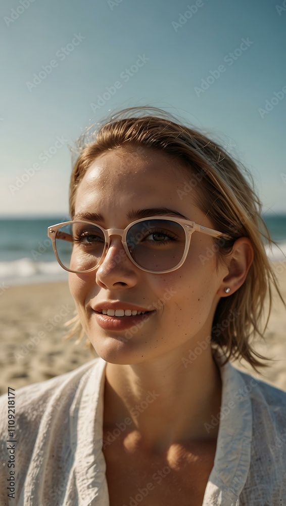 Woman enjoying the beach on a sunny day. Woman enjoying the beach on a sunny day.