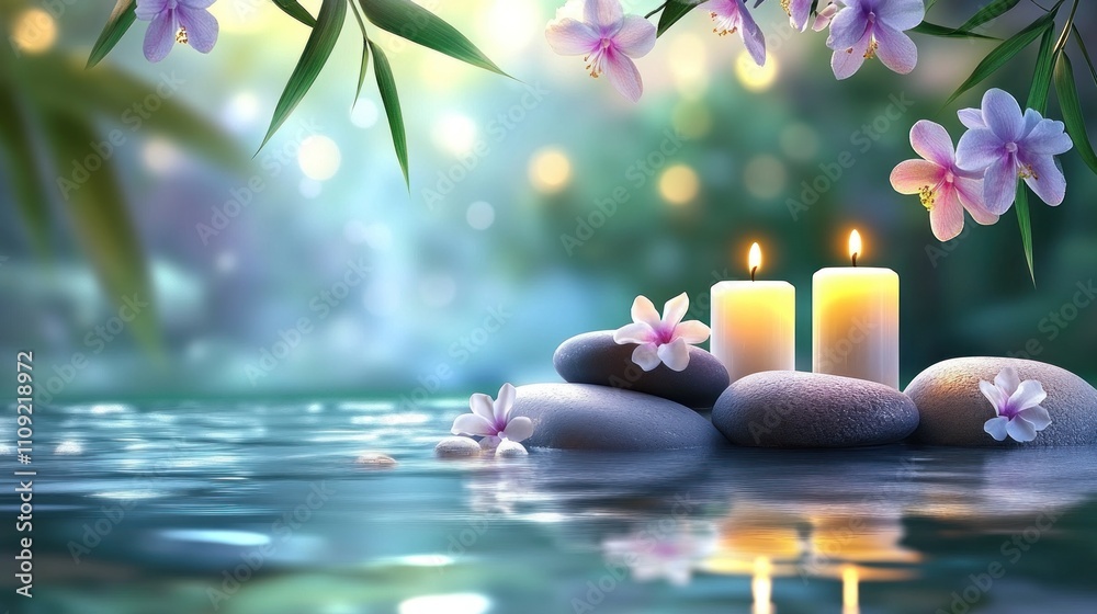 Serene Spa Scene with Candles and Flowers