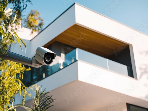 Close-Up Security Camera on Modern House in Minimalist Style
 photo