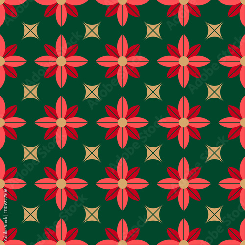 Abstract geometric floral seamless pattern design for Christmas and new year background.