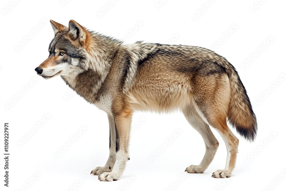 Alert gray wolf standing isolated on white background Alert gray wolf standing isolated on white background