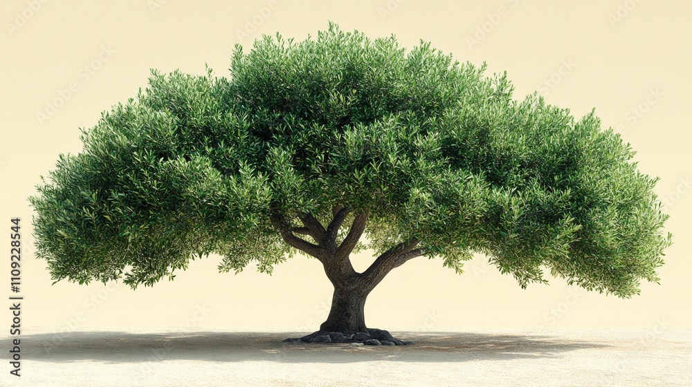 Fototapeta premium Lush Olive Tree Isolated on Pastel Background Nature Photography